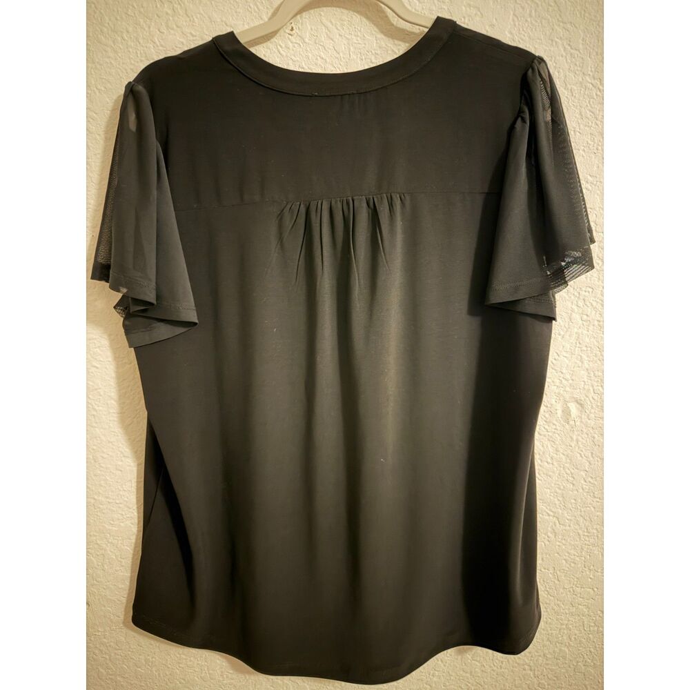 Jones New York Signature Black Mesh Sleeve V-Neck Blouse Top Size L Career - Picture 7 of 7